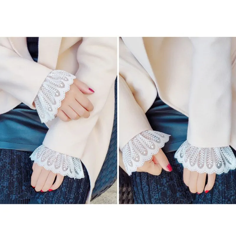 2Pcs/Pair 4 Styles Women Girls Fake Flare Sleeves Floral Lace Pleated Ruched False Cuffs Sweater Blo