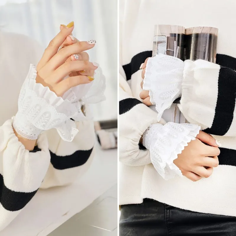 2Pcs/Pair 4 Styles Women Girls Fake Flare Sleeves Floral Lace Pleated Ruched False Cuffs Sweater Blo