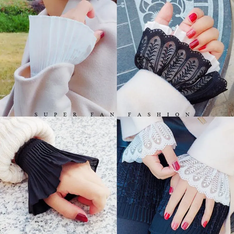 2Pcs/Pair 4 Styles Women Girls Fake Flare Sleeves Floral Lace Pleated Ruched False Cuffs Sweater Blo