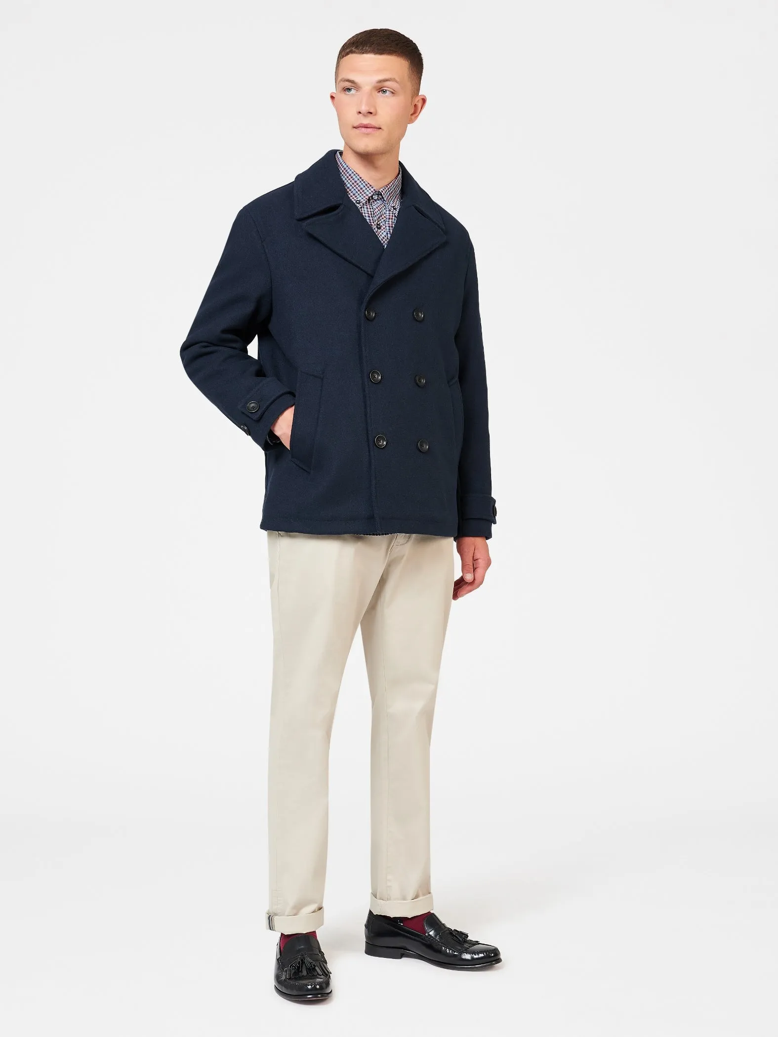 Mens Classic Wool Peacoat Jacket by Ben Sherman - Stylish & Warm Outerwear