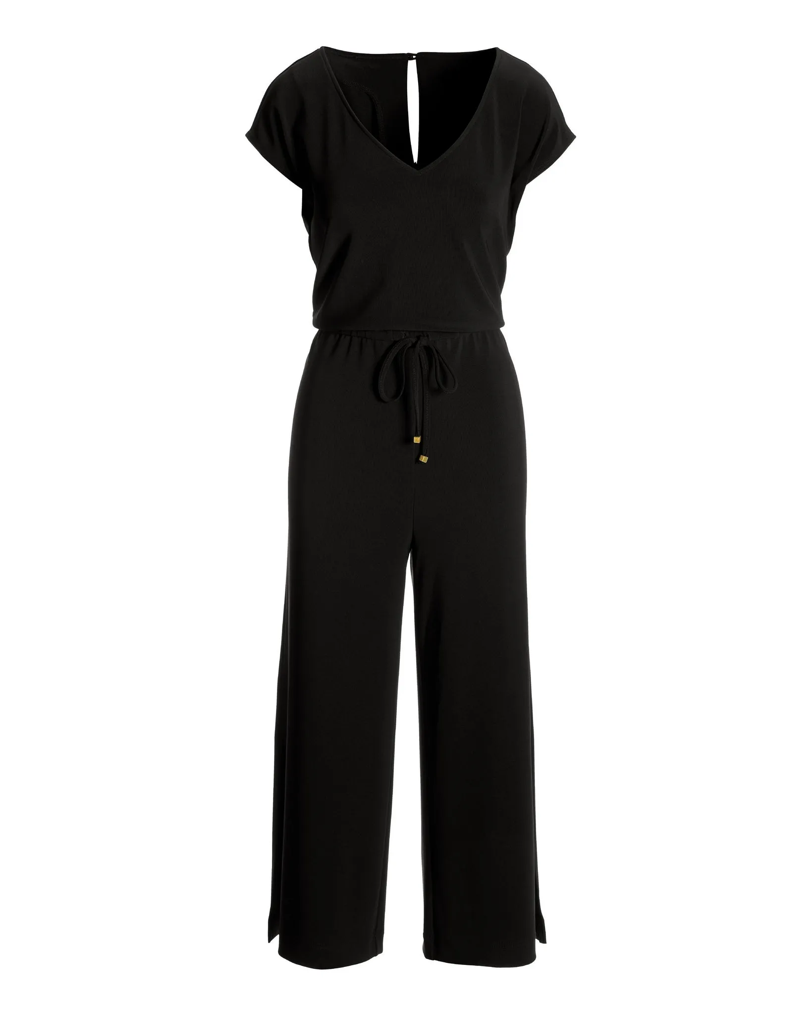 Beyond Travel V-neck Drawstring Crop Jumpsuit Jet Black