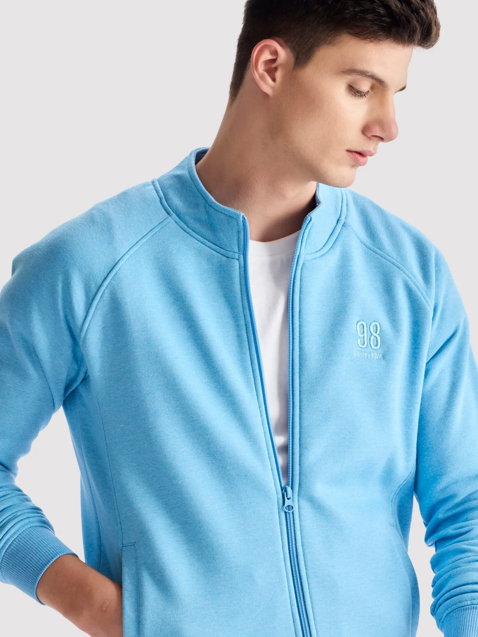 Blue Fleece High Neck Sweatshirt