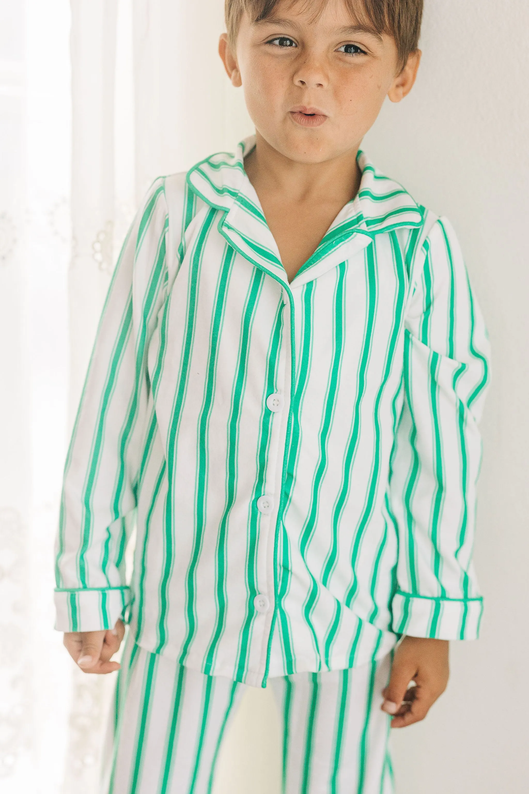 Button Down PJs - Green Pinstripe