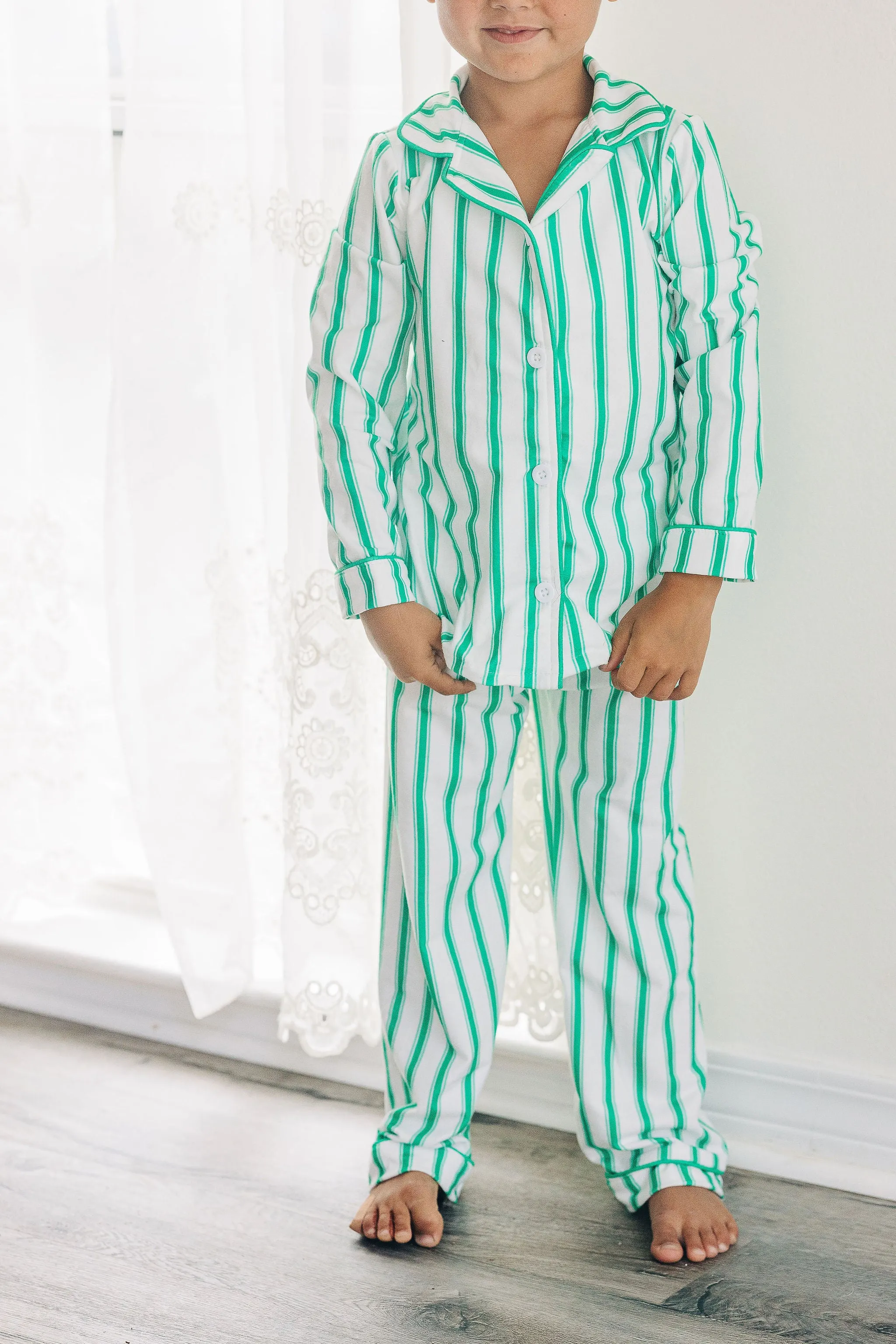 Button Down PJs - Green Pinstripe