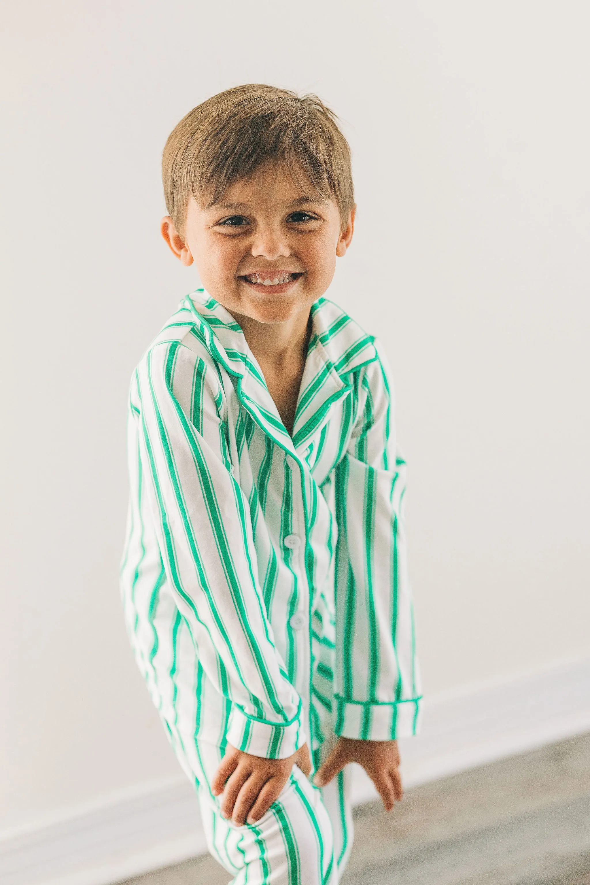 Button Down PJs - Green Pinstripe