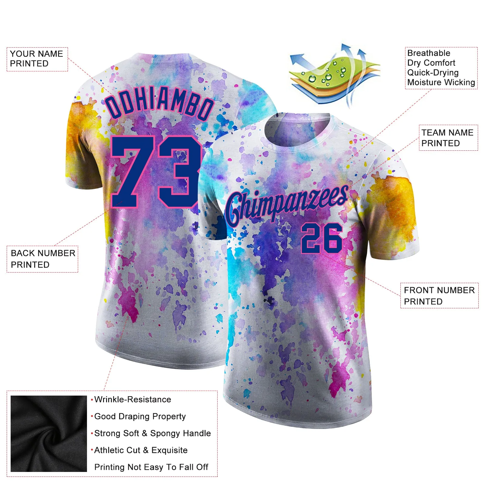 Custom 3D Pattern Design Watercolor Performance T-Shirt