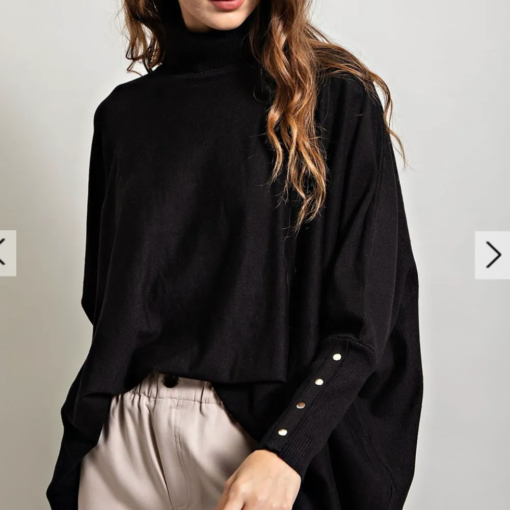 Cute as a Button Button Cuff Turtleneck Sweater