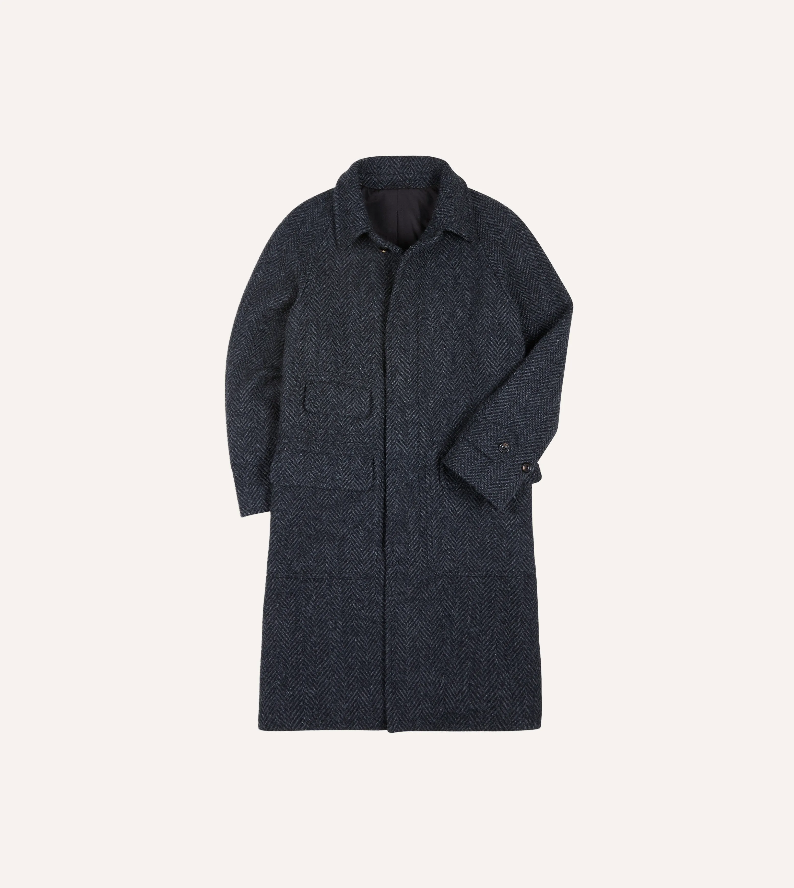 Stylish Dark Grey Wool Herringbone Raglan Coat