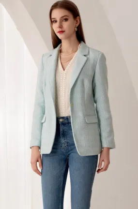 Diana Double-Breasted Tweed Blazer - Baby Blue