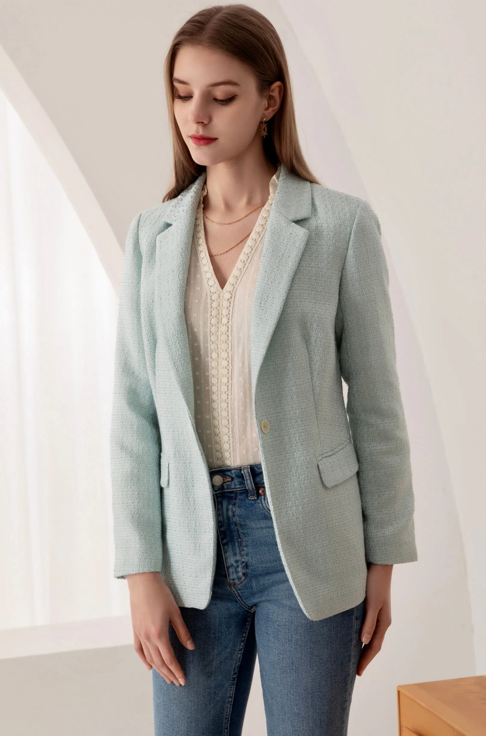 Diana Double-Breasted Tweed Blazer - Baby Blue