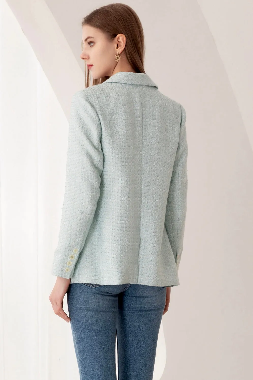 Diana Double-Breasted Tweed Blazer - Baby Blue