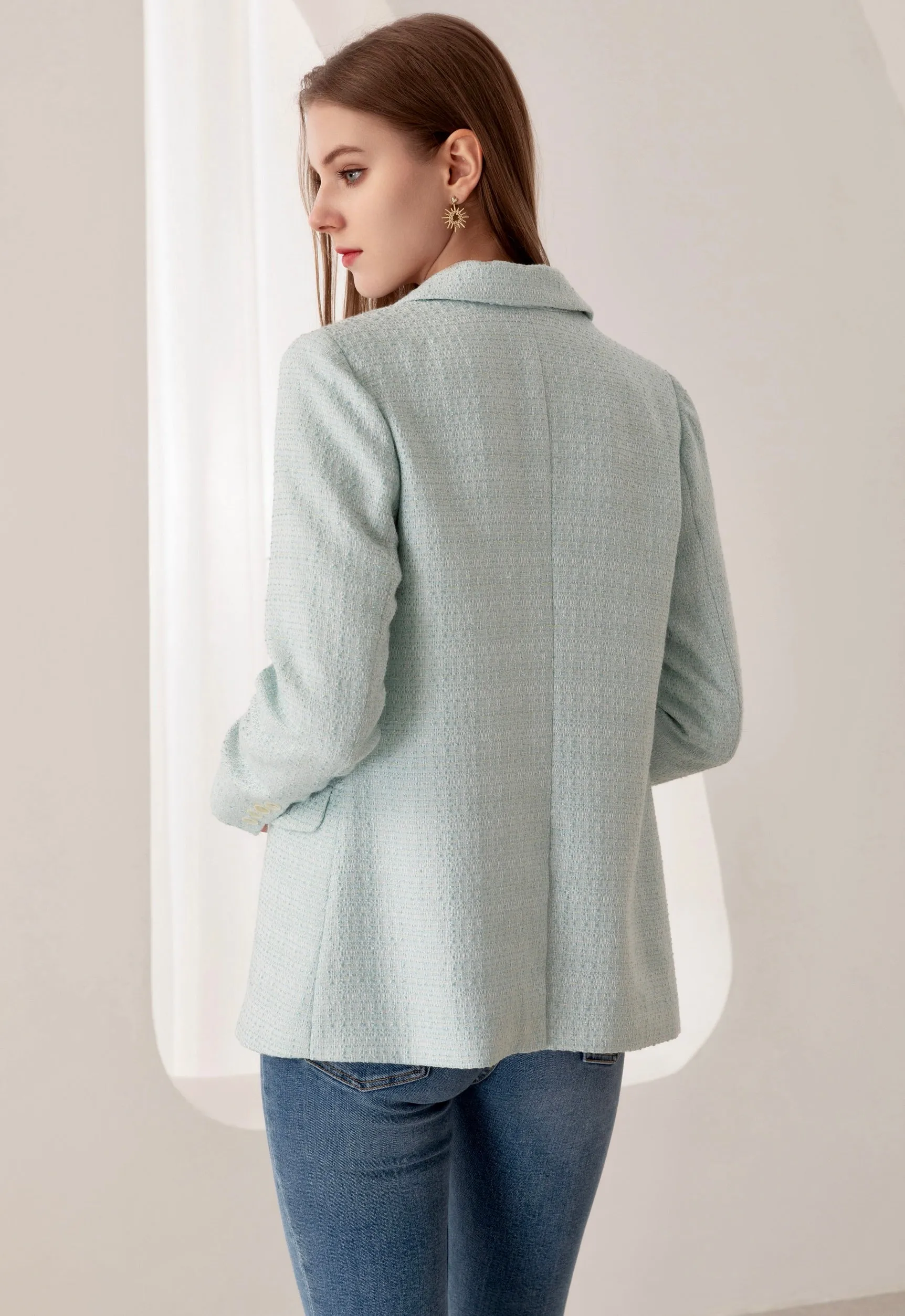 Diana Double-Breasted Tweed Blazer - Baby Blue