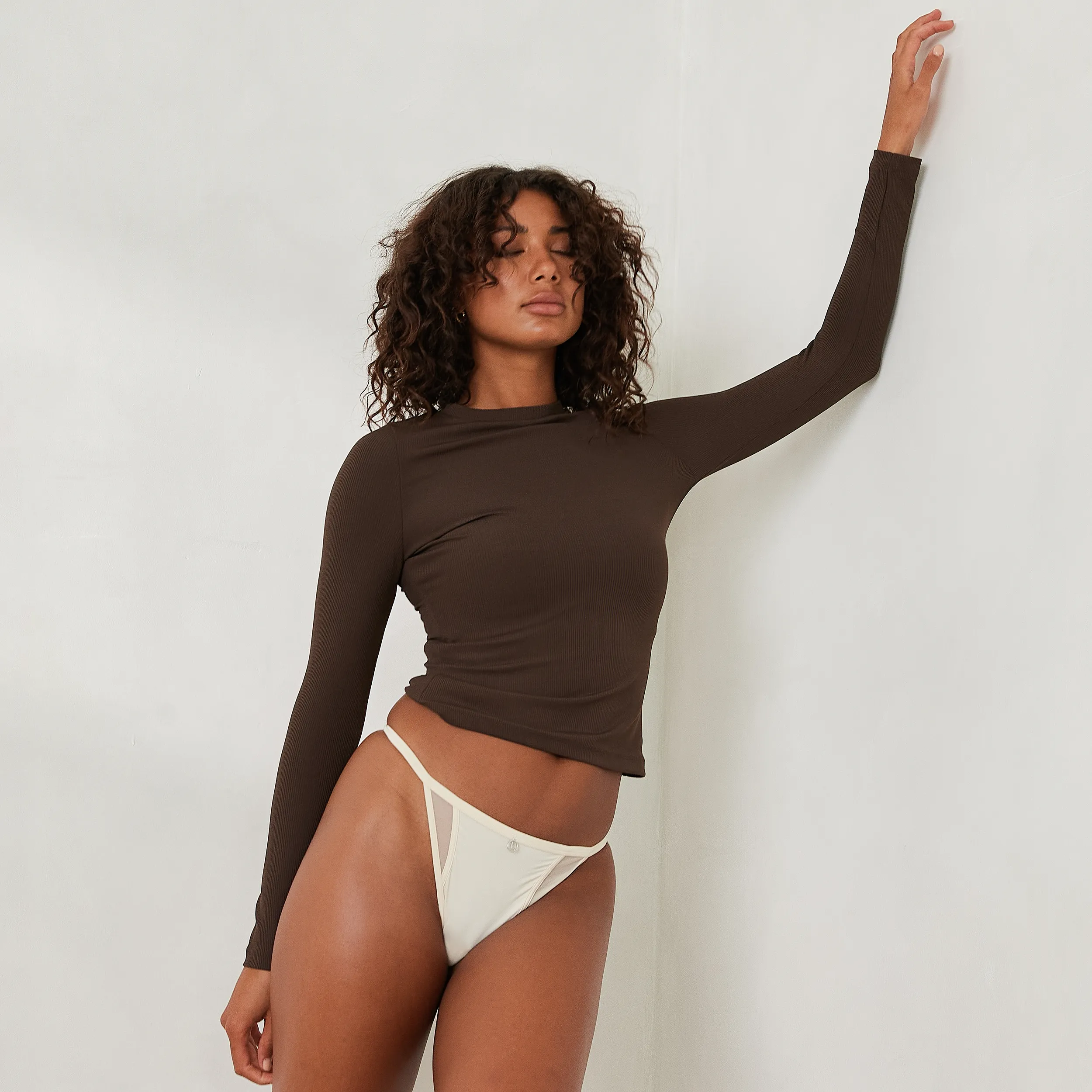 Essential Ribbed Long Sleeve Top - Espresso