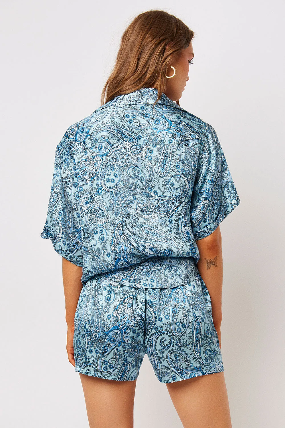 Fifi Silk High Waist Boxer - Blue Paisley