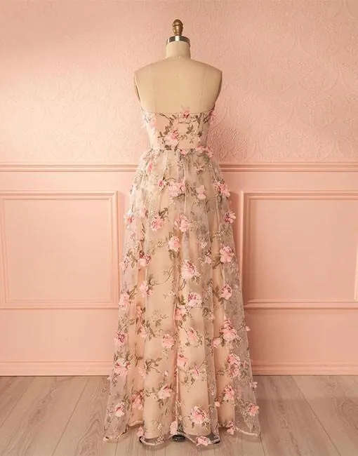 Flower Pink Prom Dress Cheap Beautiful Long Prom Dress #ER253