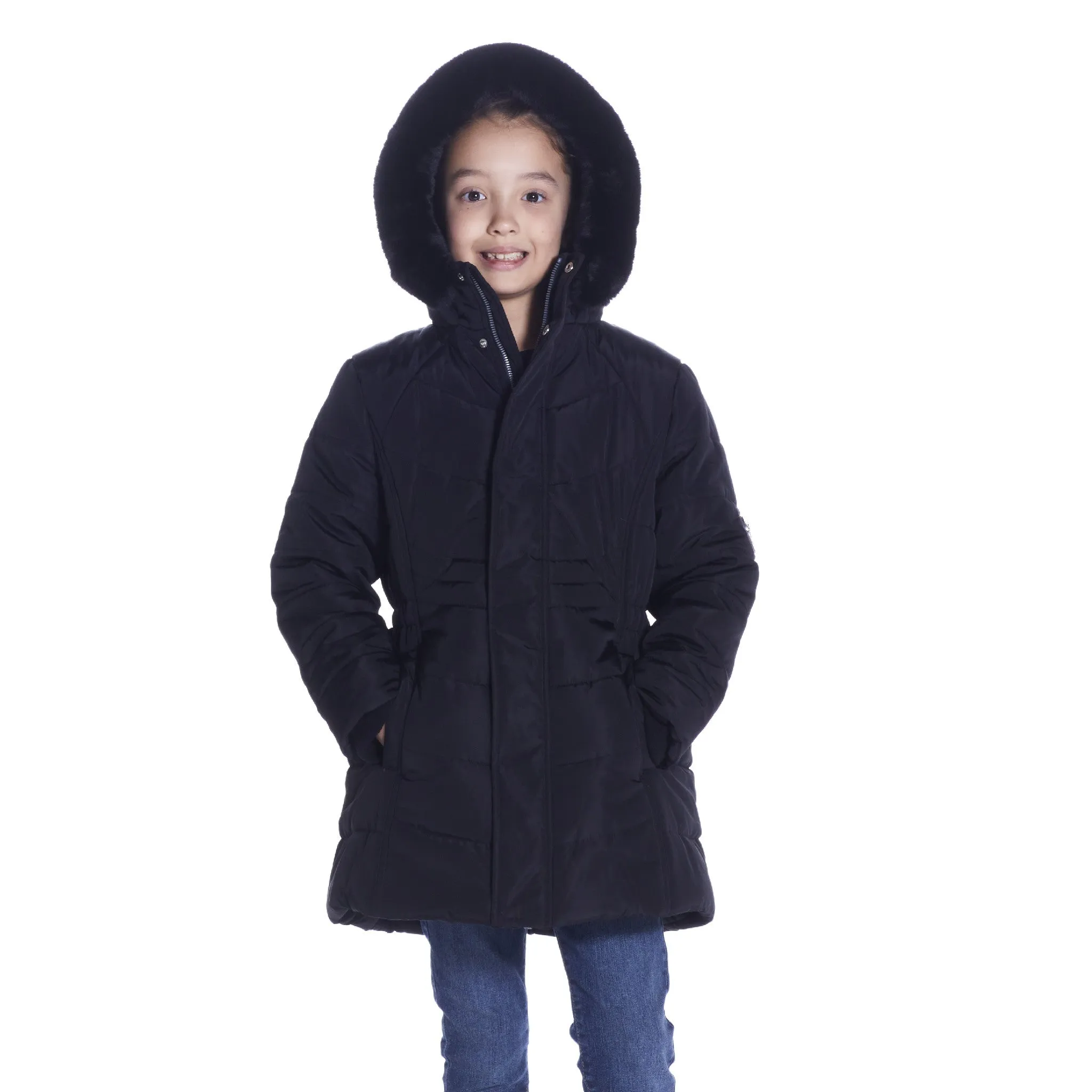 Girls Black Reflective Hooded Parka