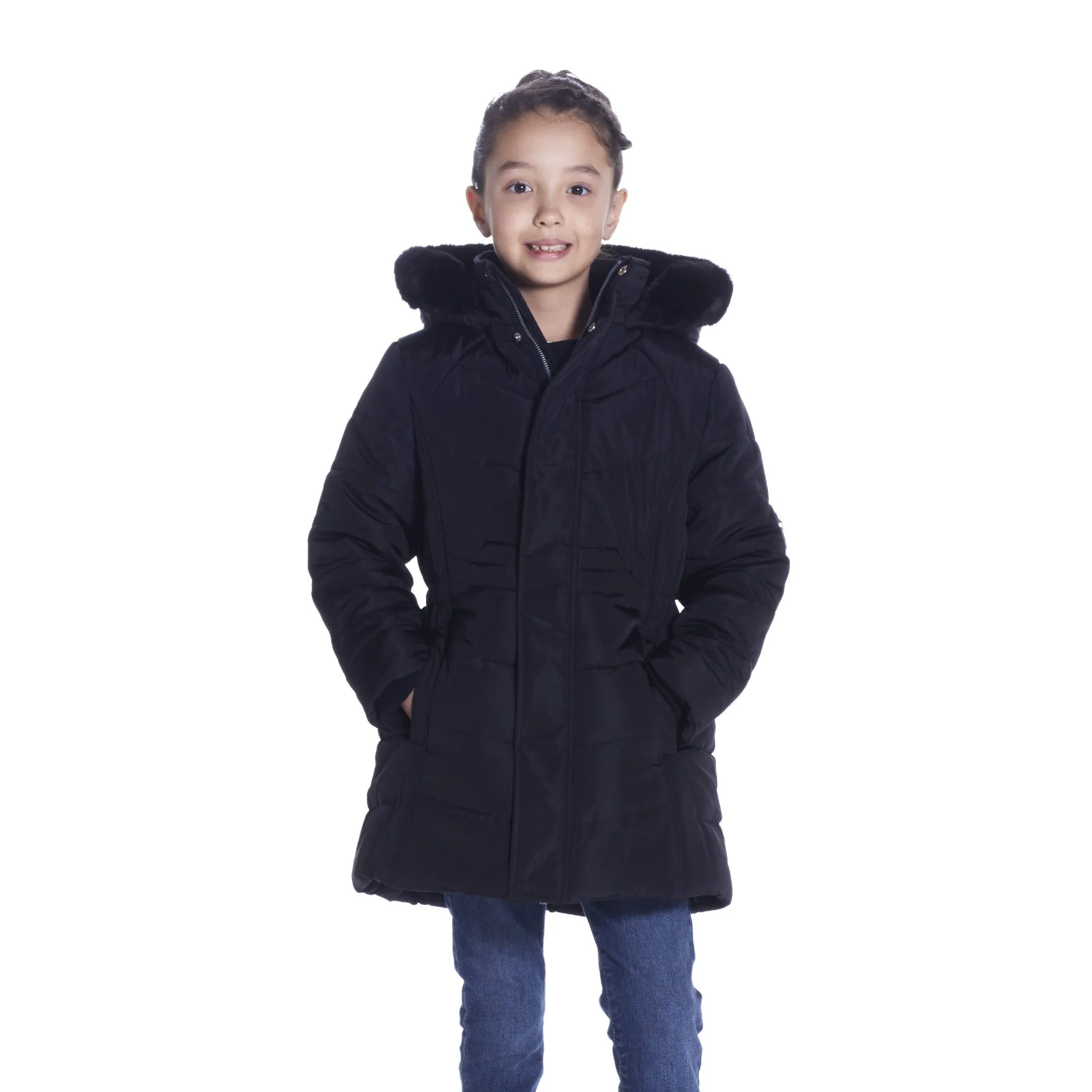 Girls Black Reflective Hooded Parka