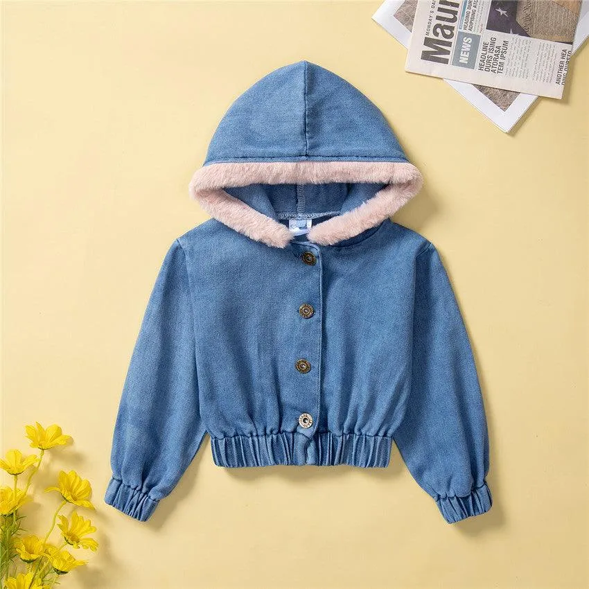 Girls' Denim Coat Solid Color Simple Top