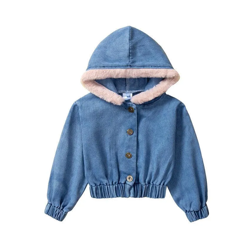 Girls' Denim Coat Solid Color Simple Top