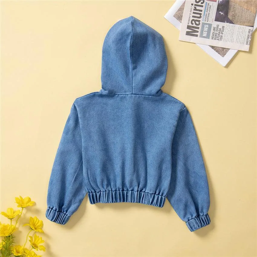 Girls' Denim Coat Solid Color Simple Top