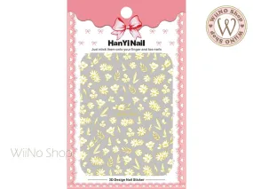 Gold Line White Flower Adhesive Nail Art Sticker - 1 pc (HAXX-002)