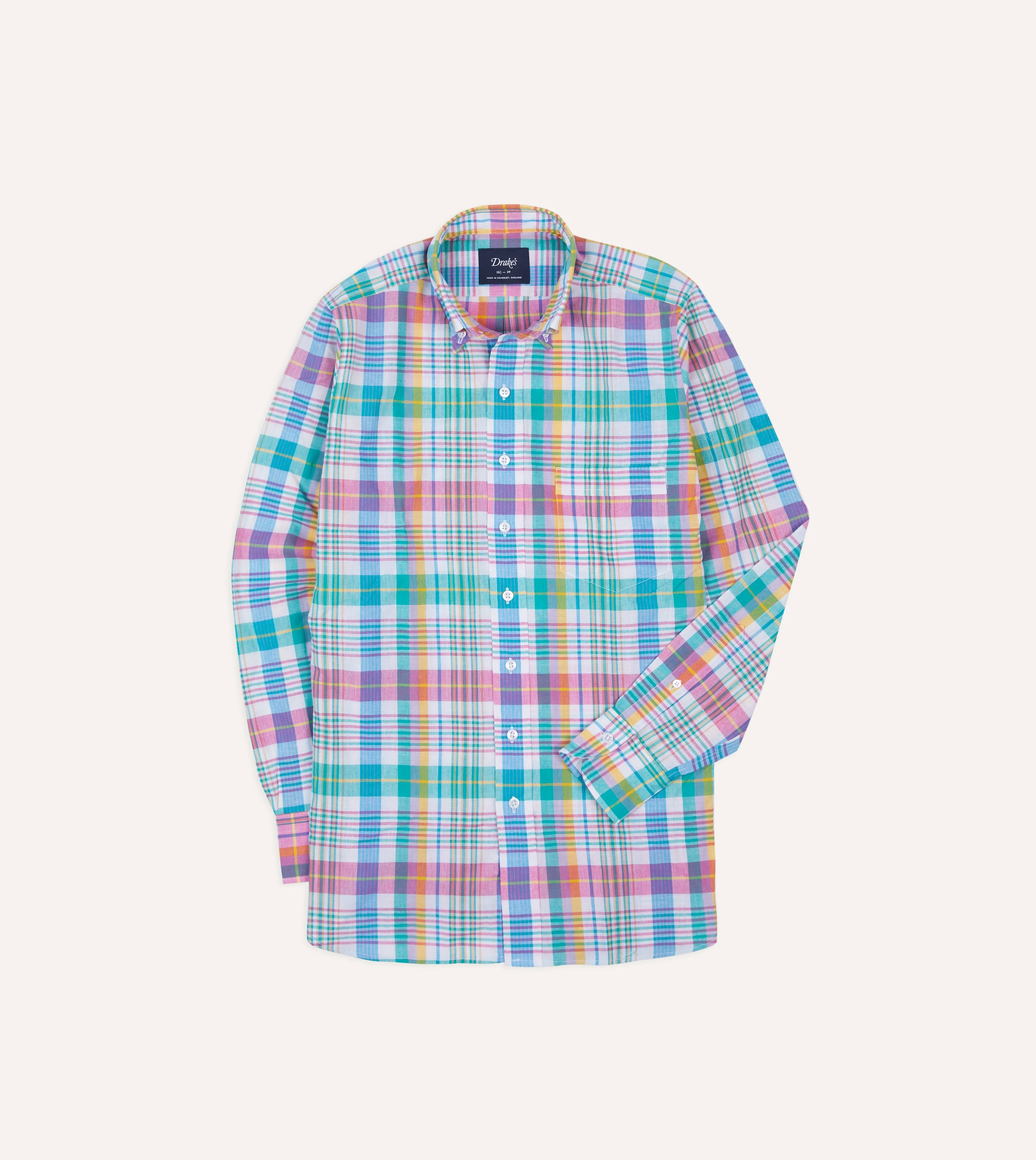 Green Madras Check Cotton Button-Down Shirt