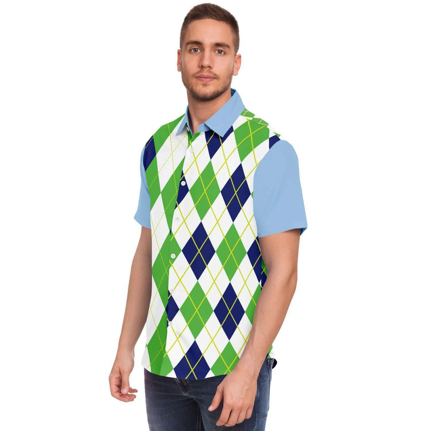 Green Par 4 Short Sleeve Button Down Shirt