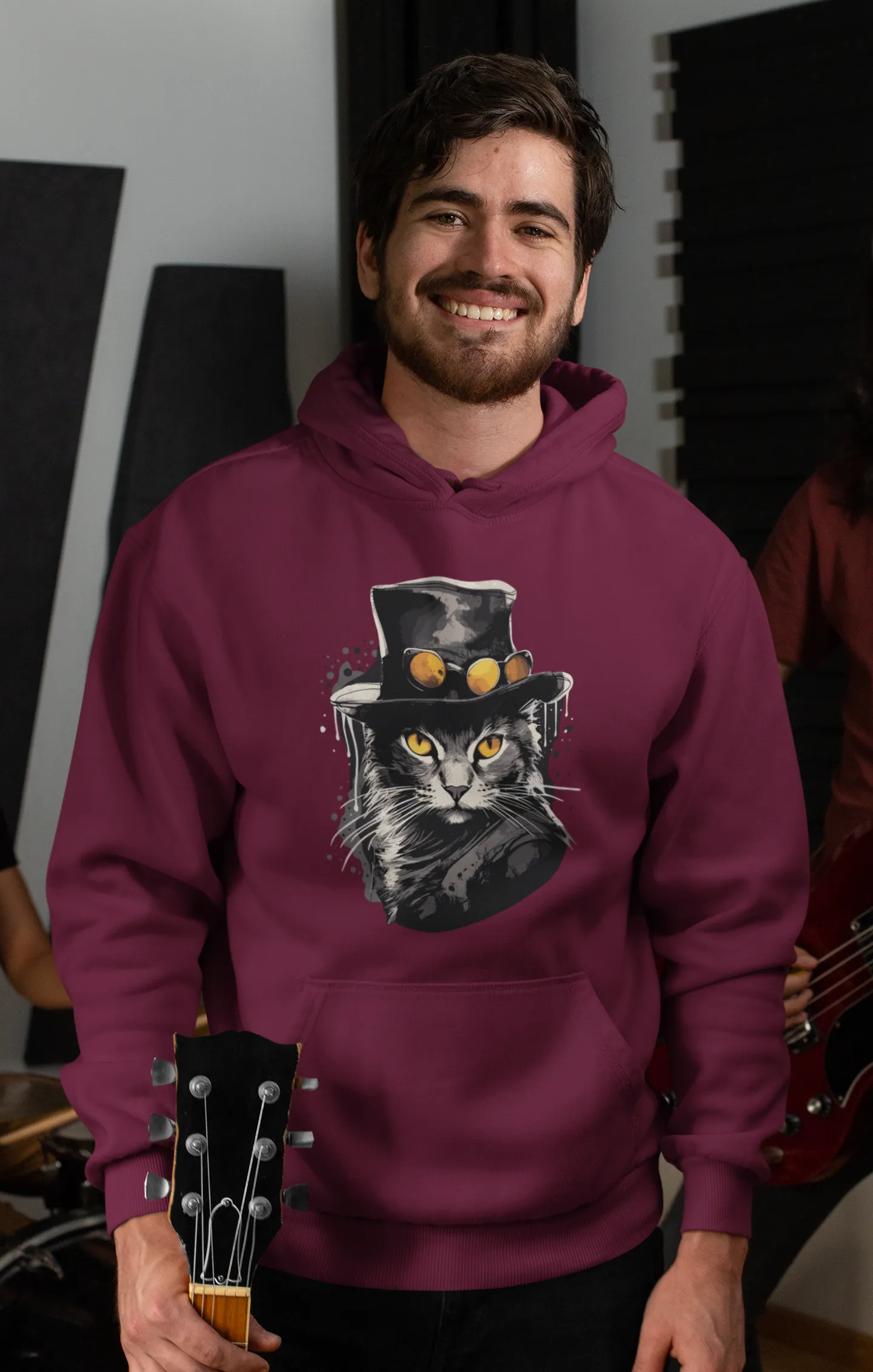 Herren Hoodie mit Katzenmotiv "Bayou Cat"