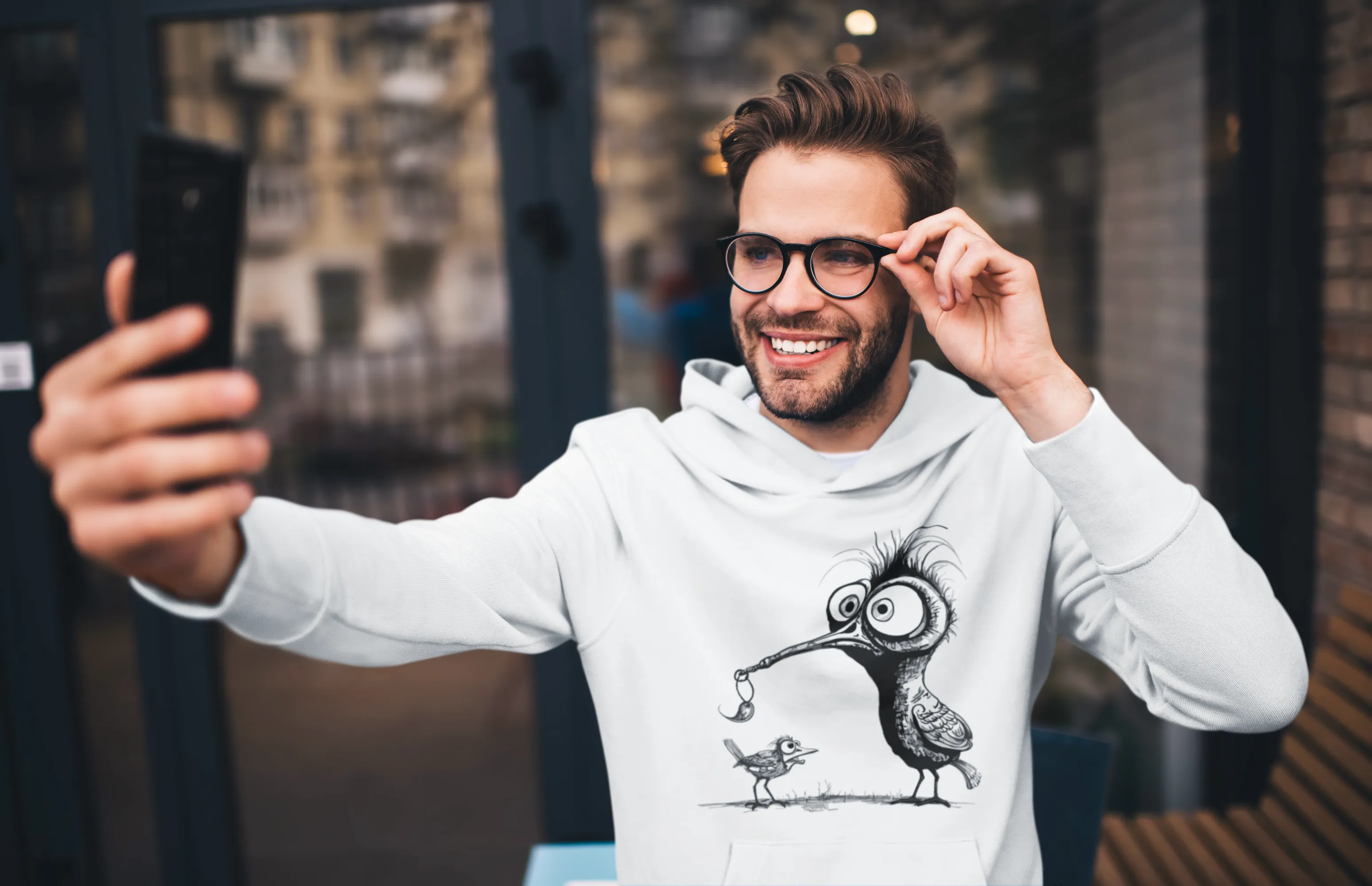 Herren Hoodie mit Vogelmotiv "Amsel & Spatz"