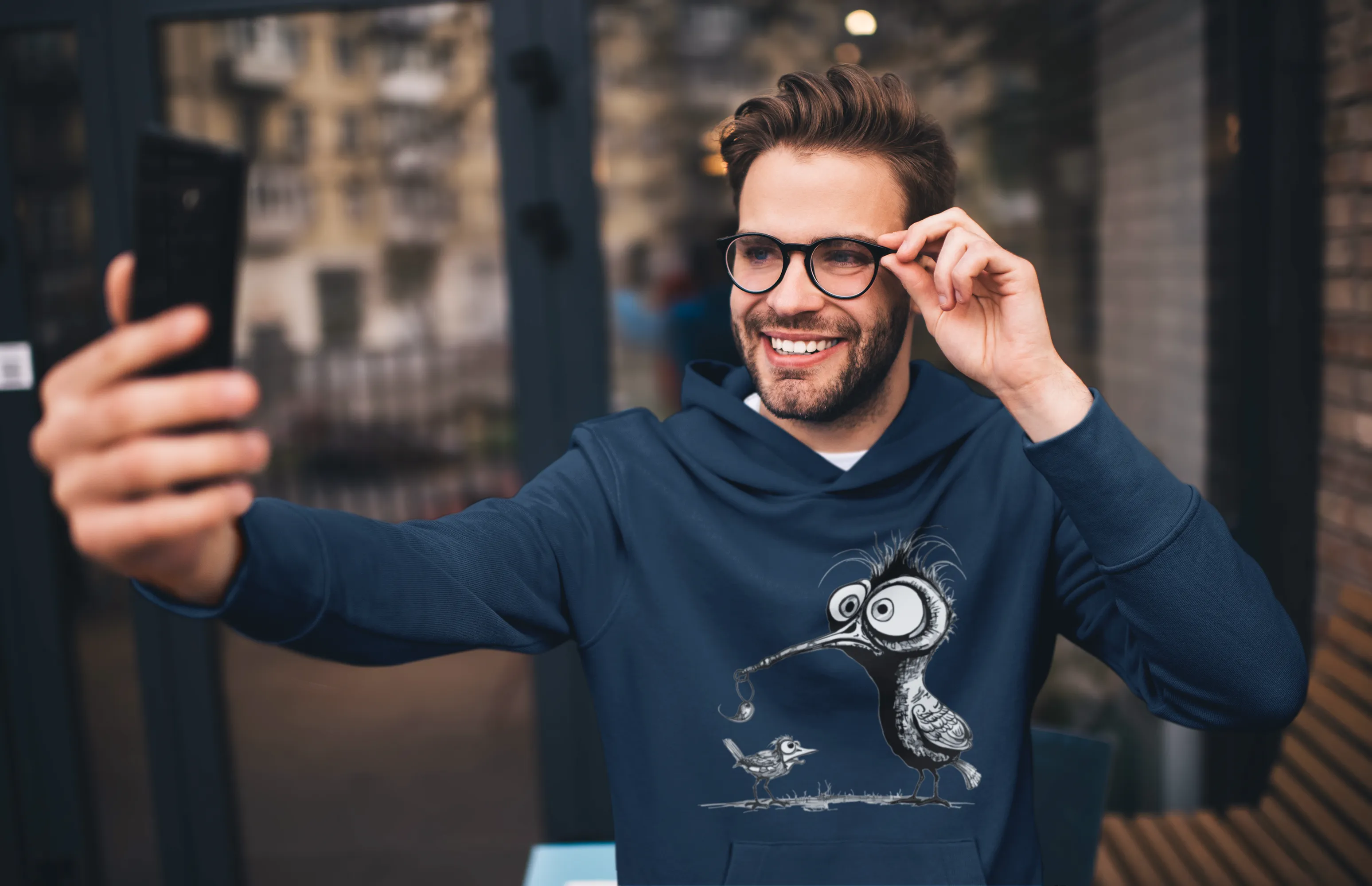 Herren Hoodie mit Vogelmotiv "Amsel & Spatz"