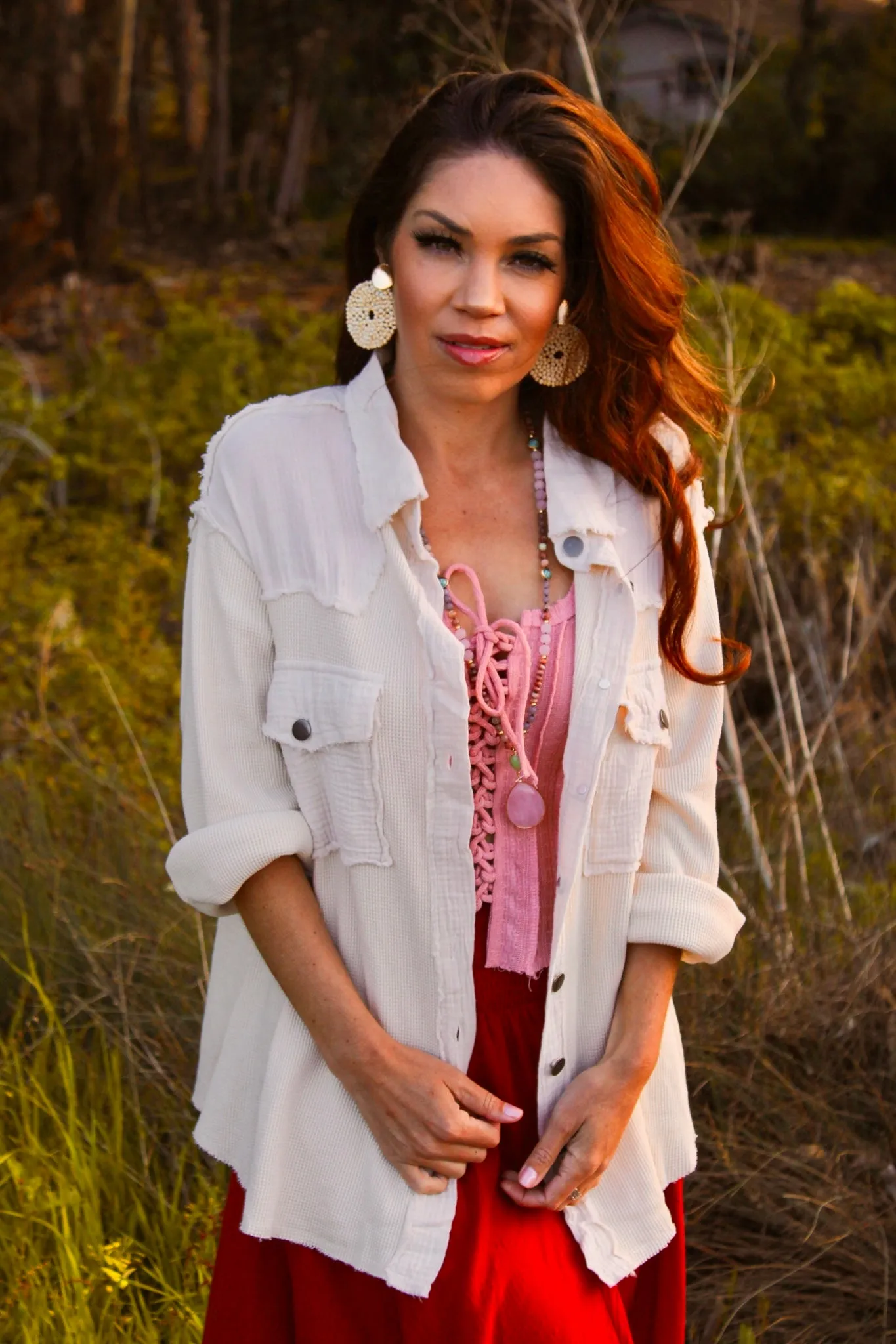 Hummingbird Haven Button Up Shacket - Cream