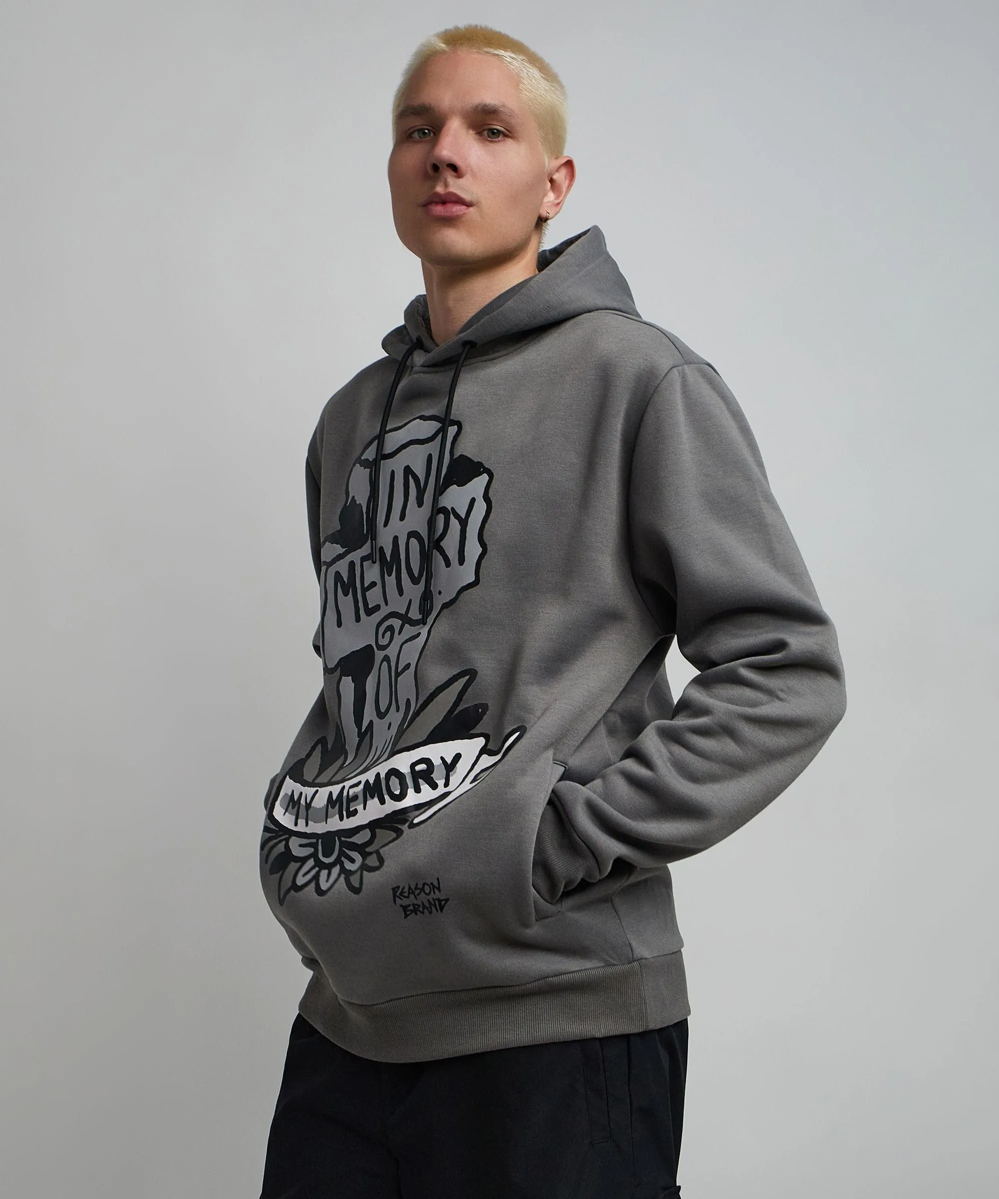 In Memory Of Graphic Print Hoodie - Grey