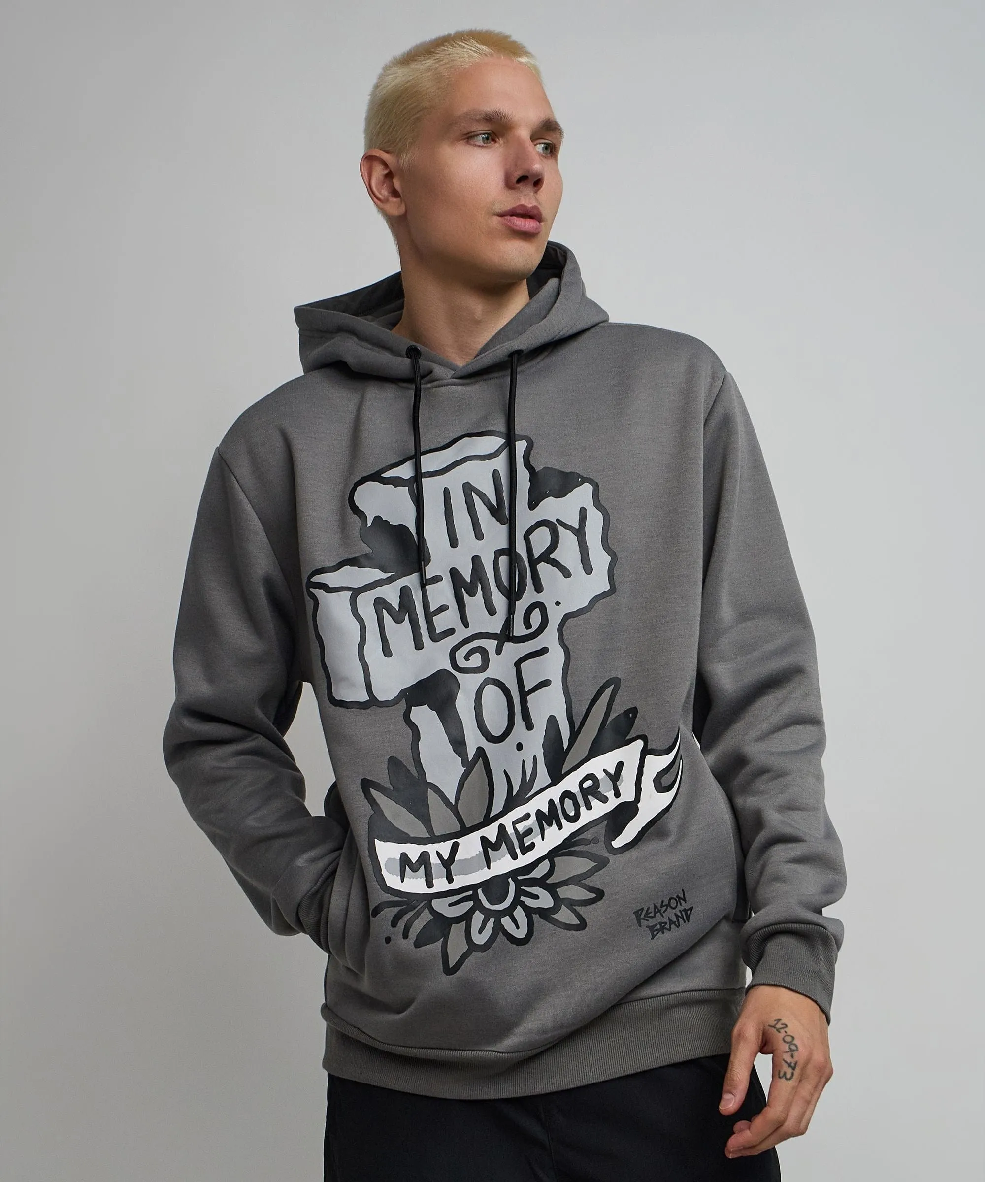 In Memory Of Graphic Print Hoodie - Grey