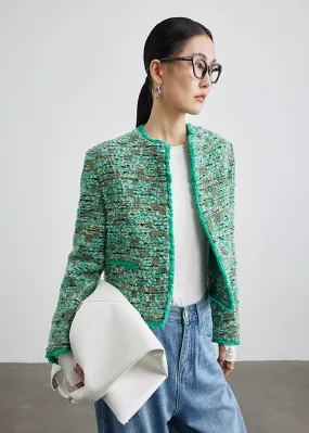 Joan Green Wool Blend Collarless Tweed Jacket