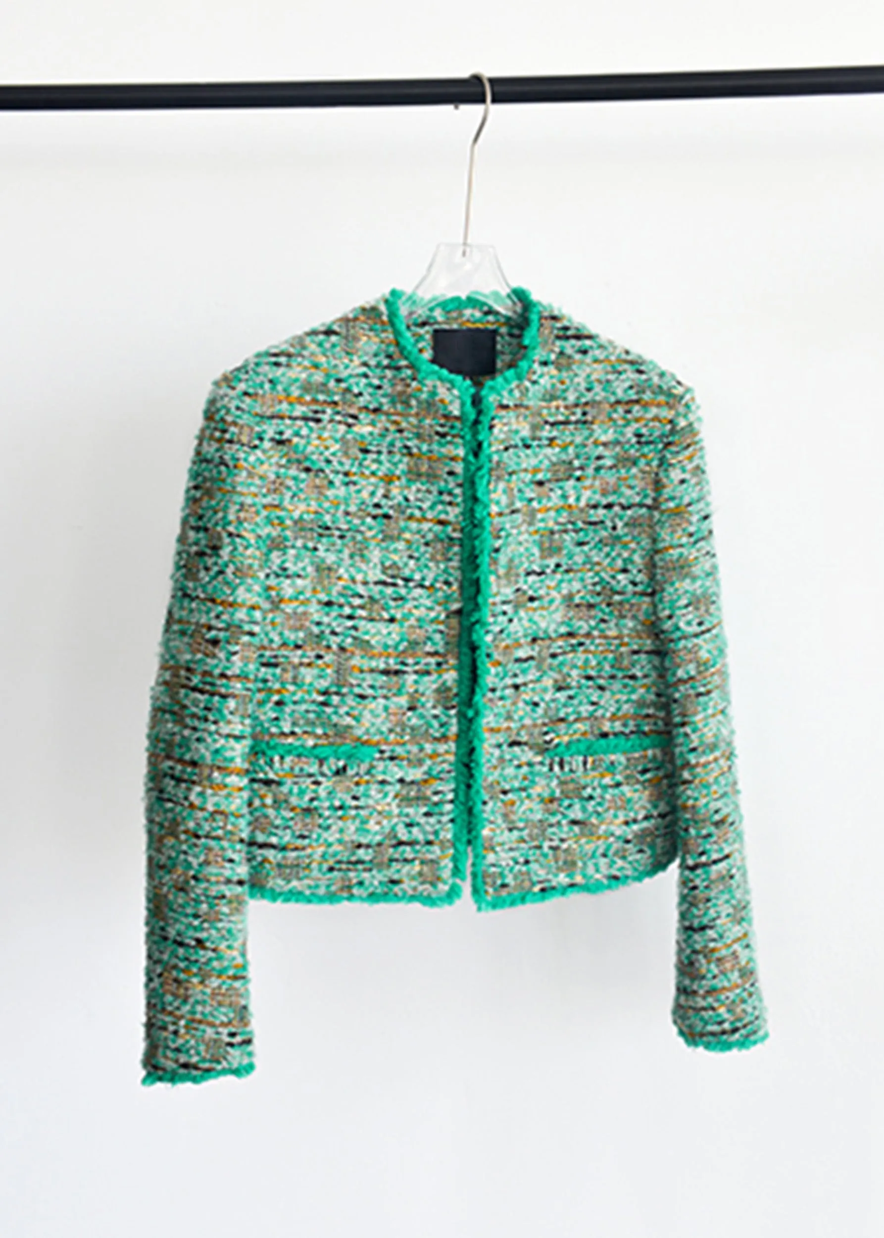 Joan Green Wool Blend Collarless Tweed Jacket