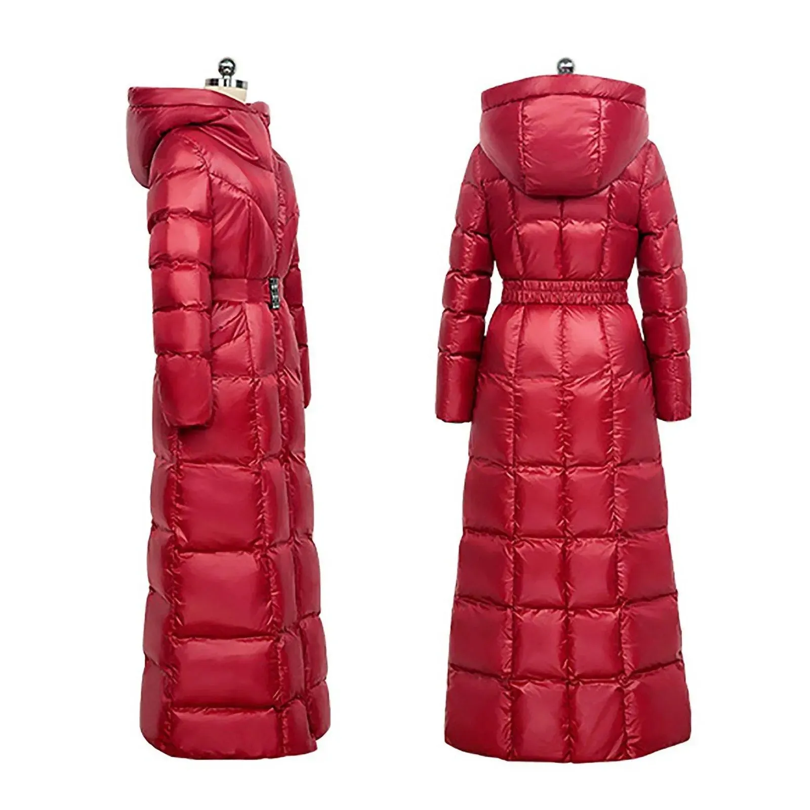 June Hooded Quilted Puffer Belted Maxi Coat