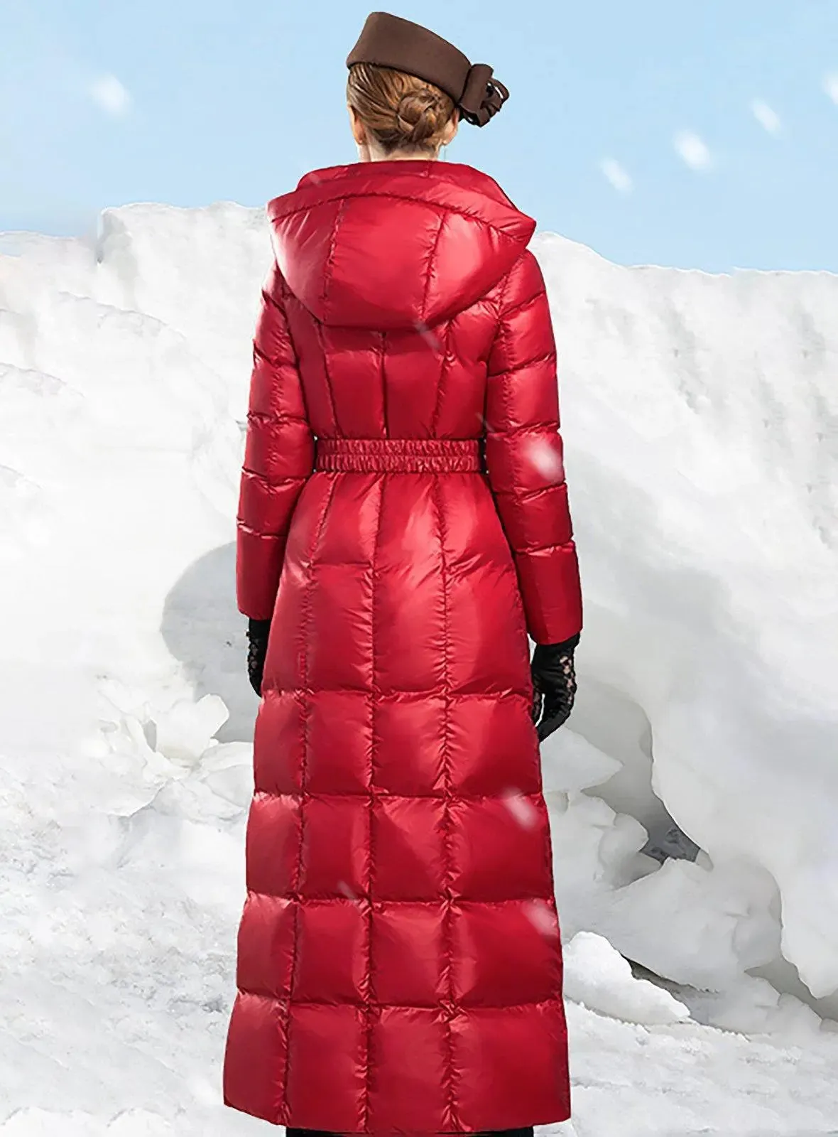 June Hooded Quilted Puffer Belted Maxi Coat