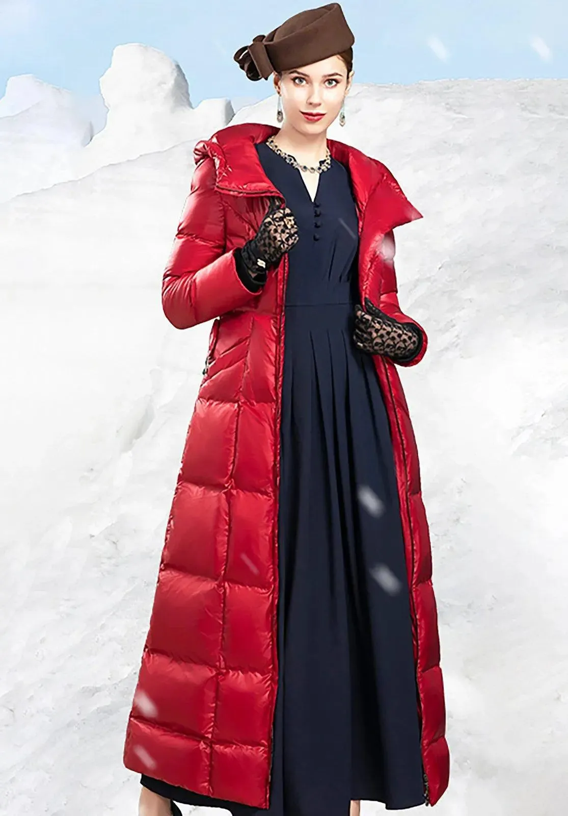 June Hooded Quilted Puffer Belted Maxi Coat