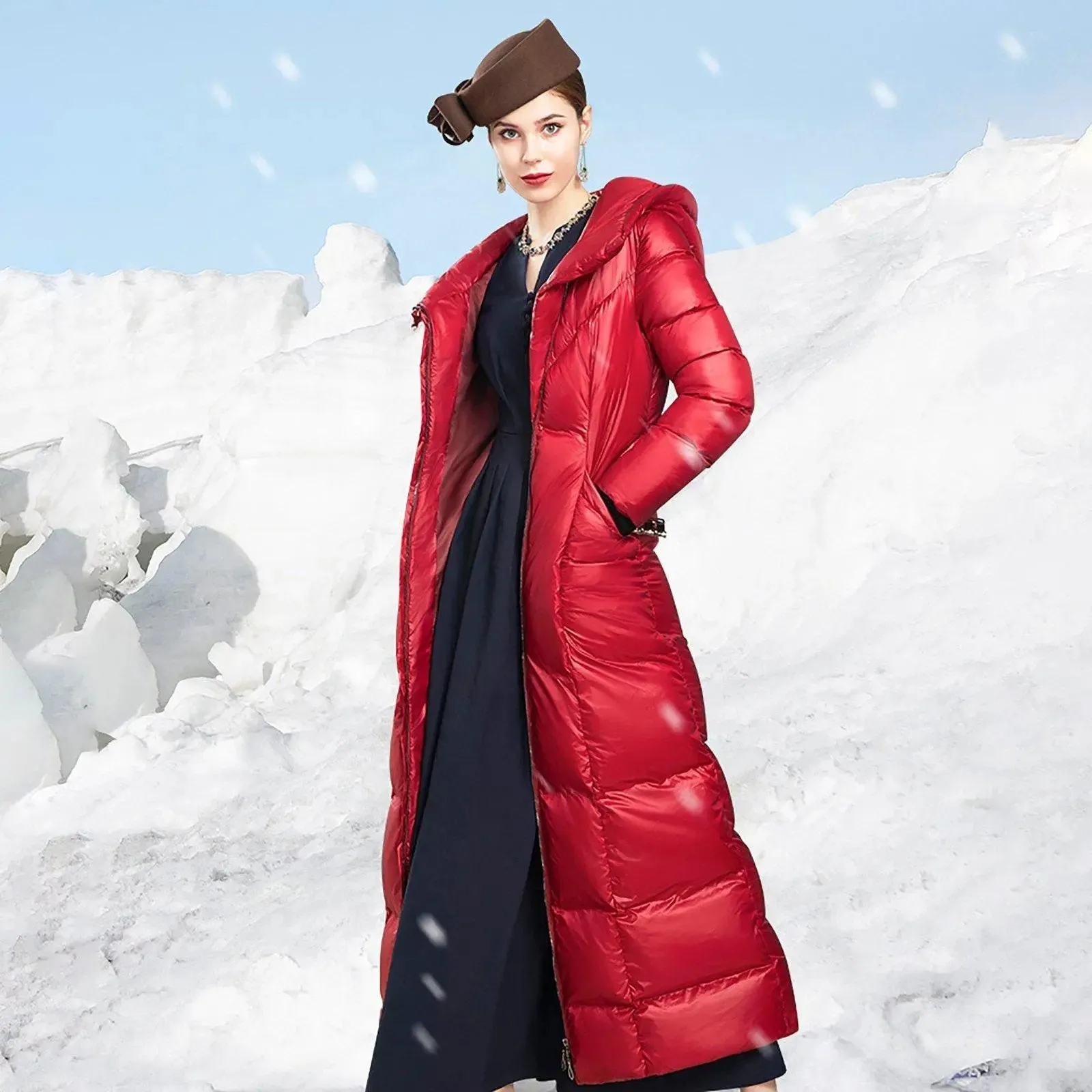 June Hooded Quilted Puffer Belted Maxi Coat