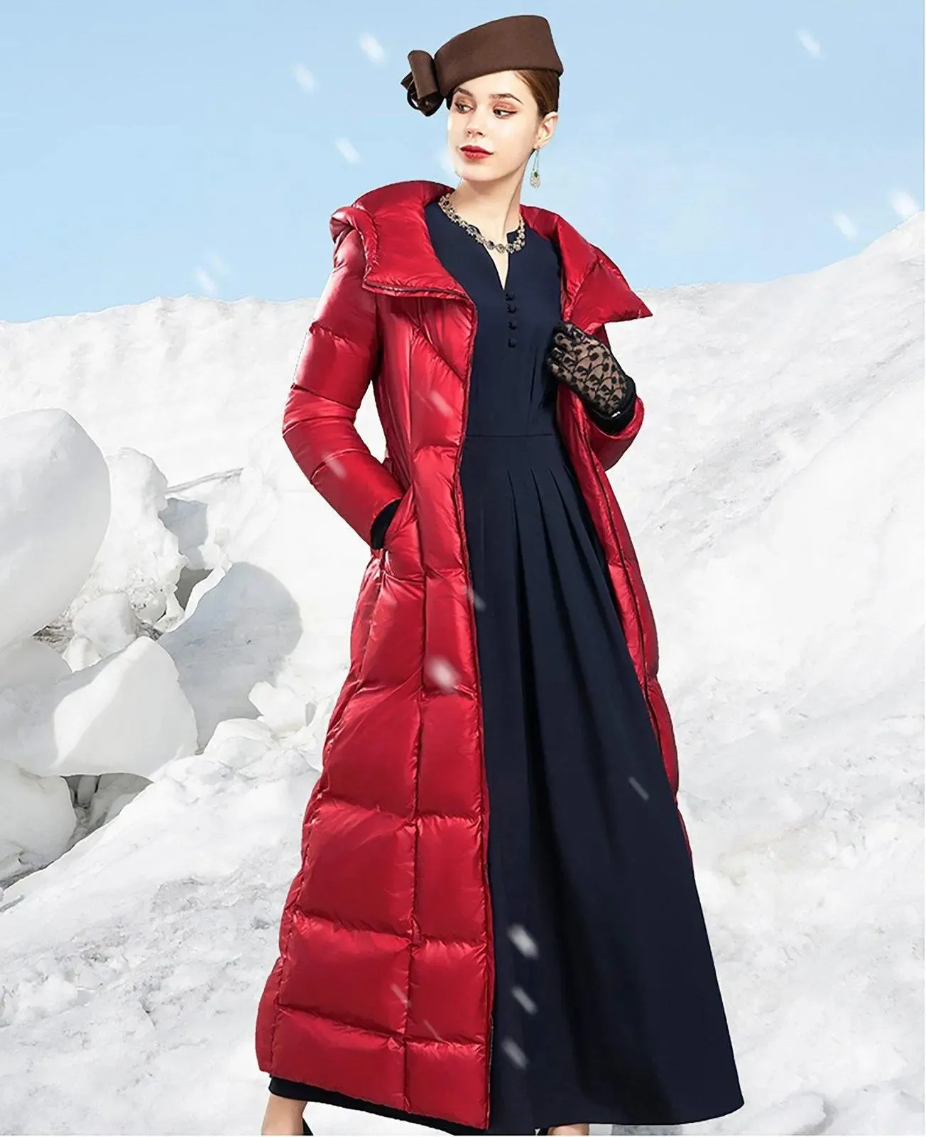 June Hooded Quilted Puffer Belted Maxi Coat