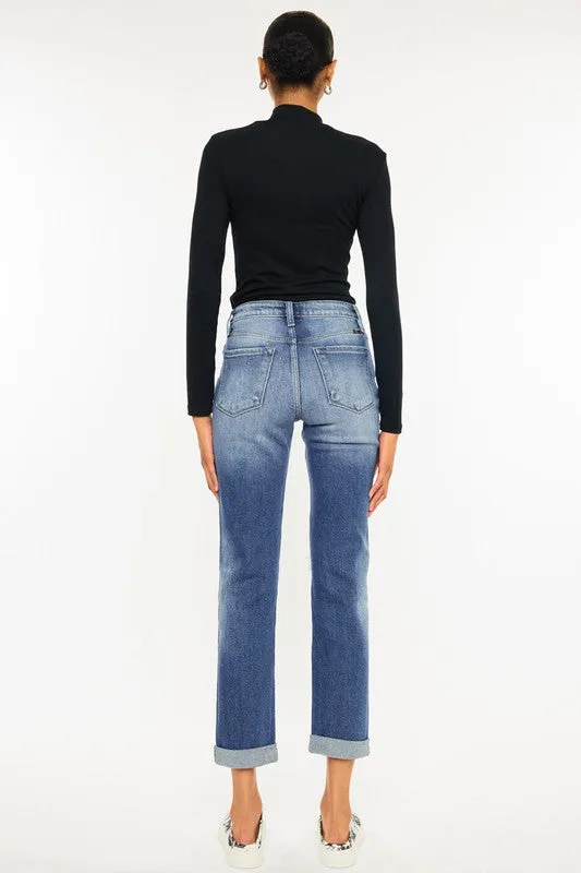 KanCan High Rise Hem Detail Slim Straight Jeans