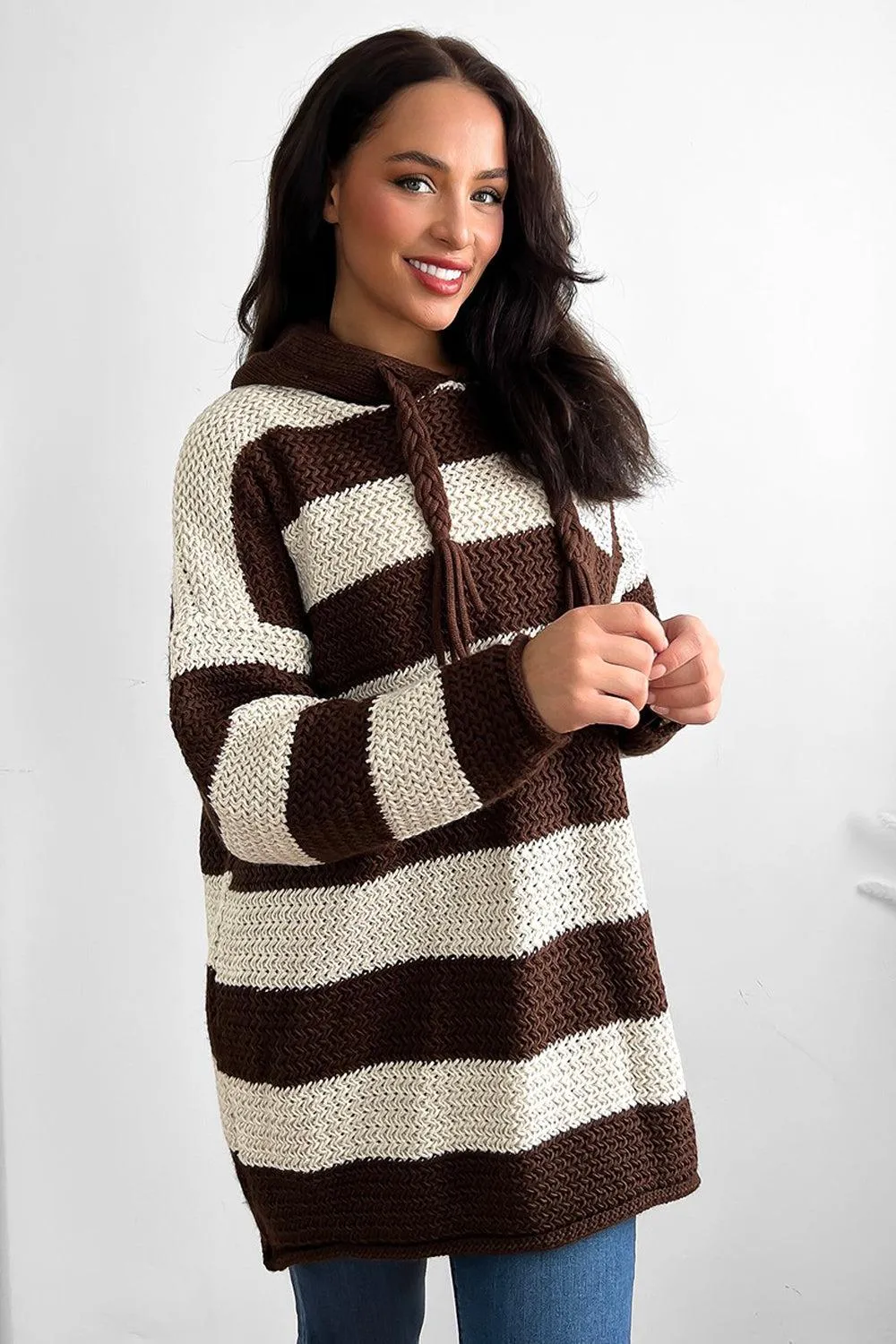 Large Stripes Pattern Hooded Pullover