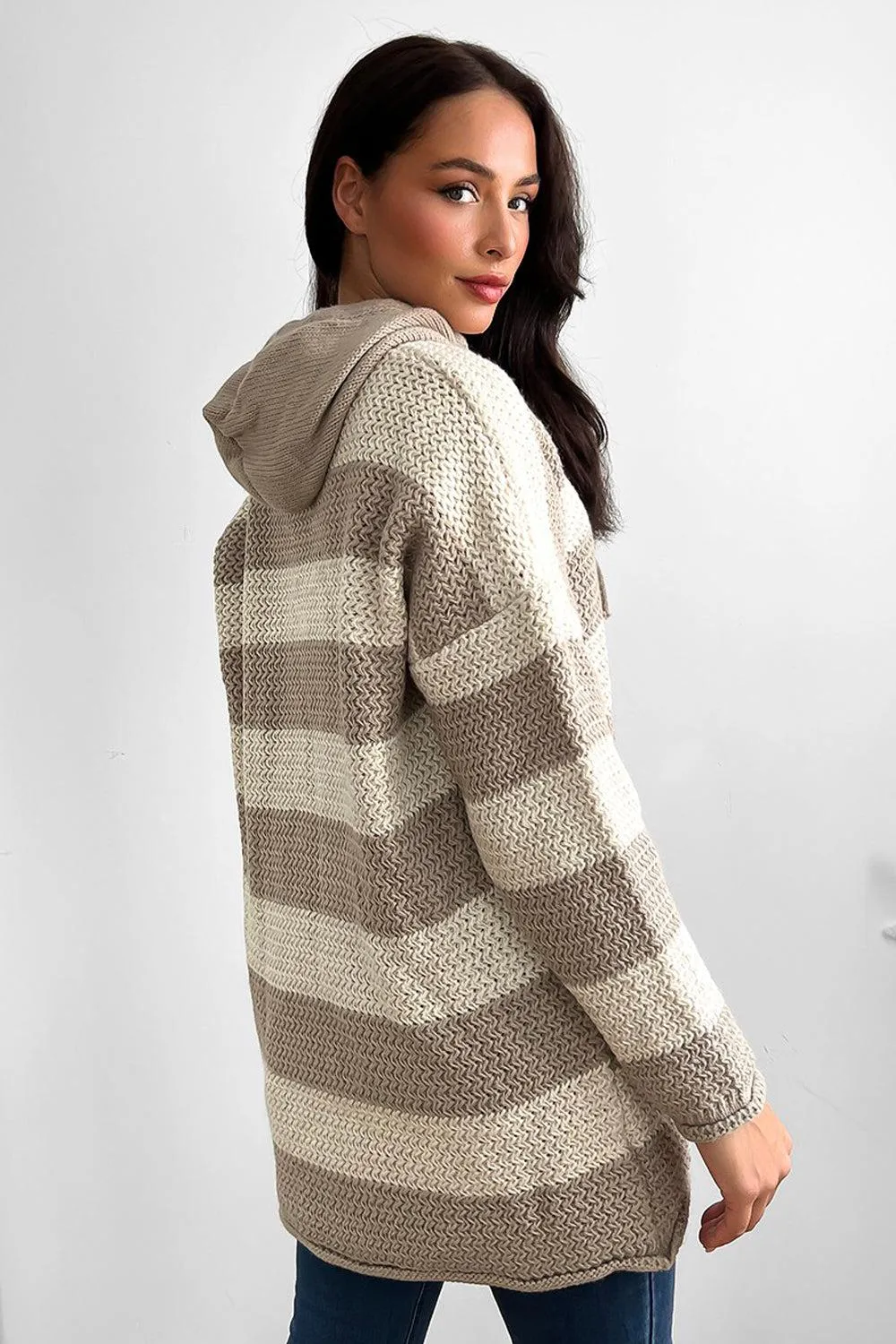 Large Stripes Pattern Hooded Pullover