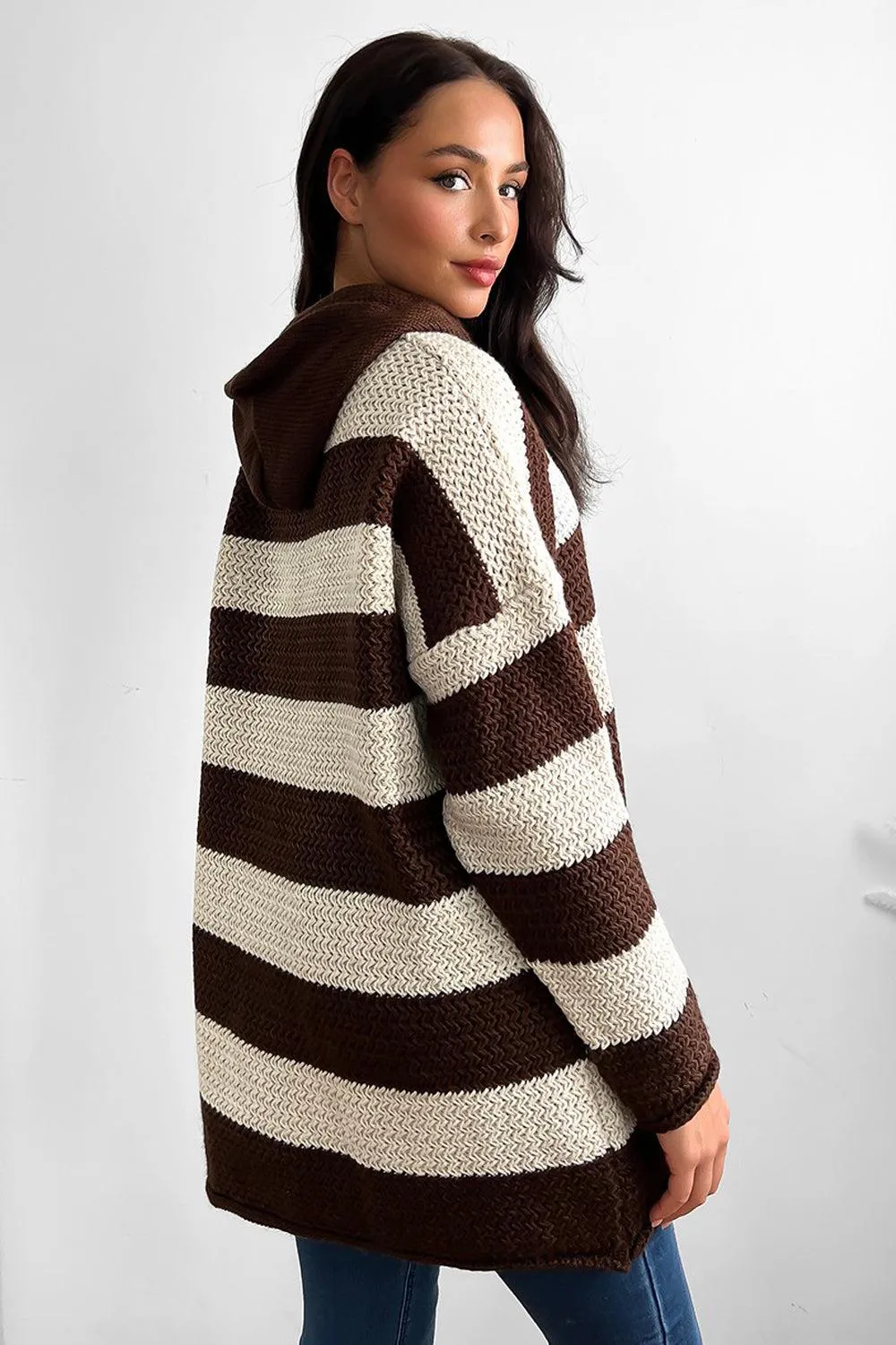 Large Stripes Pattern Hooded Pullover