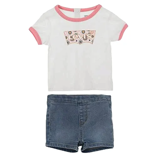 Levi's Kids infant outfit short sleeve t-shirt and denim shorts 1EH296-W51 white blue