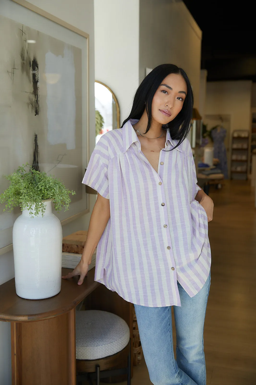 Lilian Striped Button Up Top