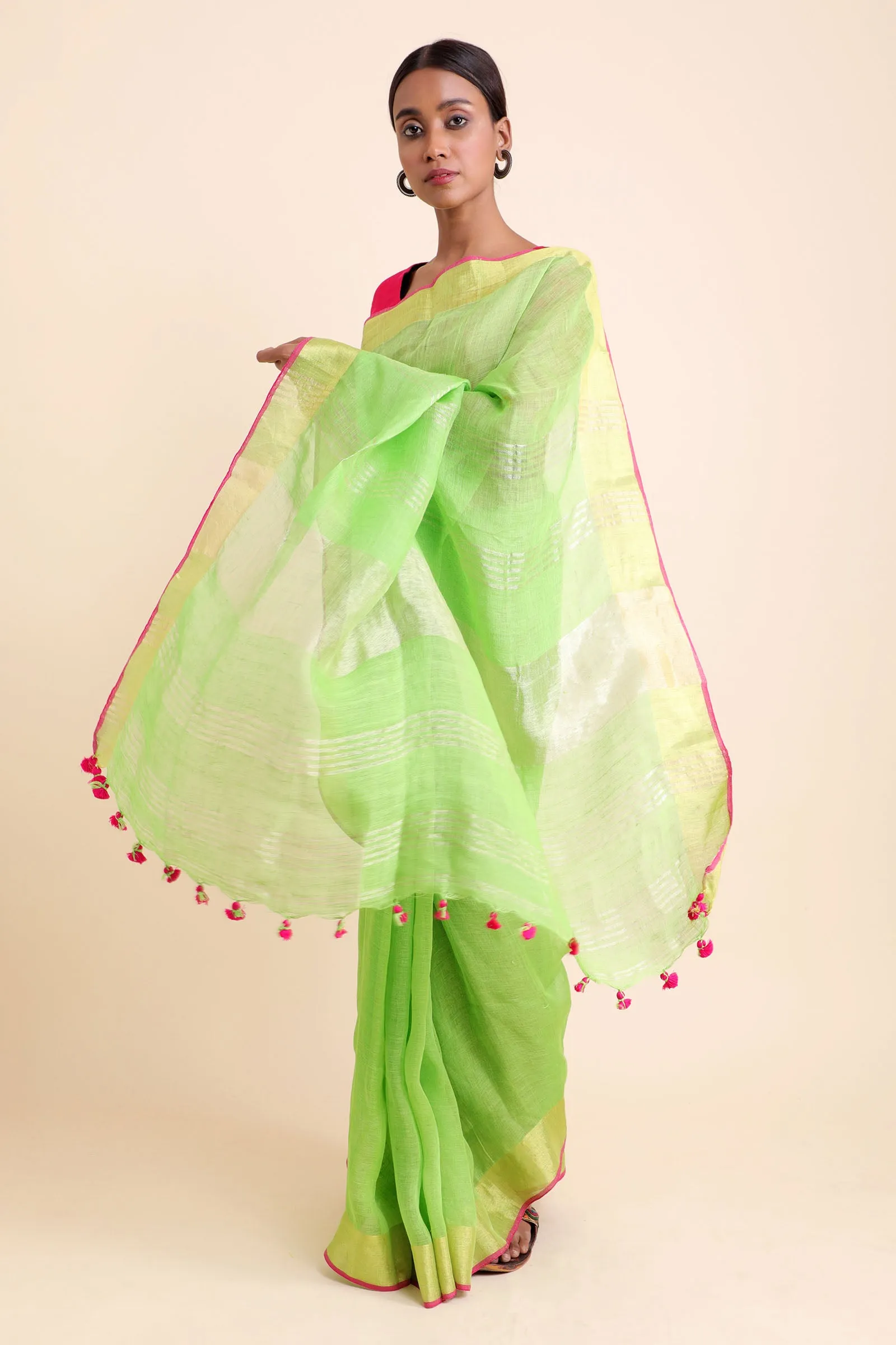 Lime Green Mood Linen Saree