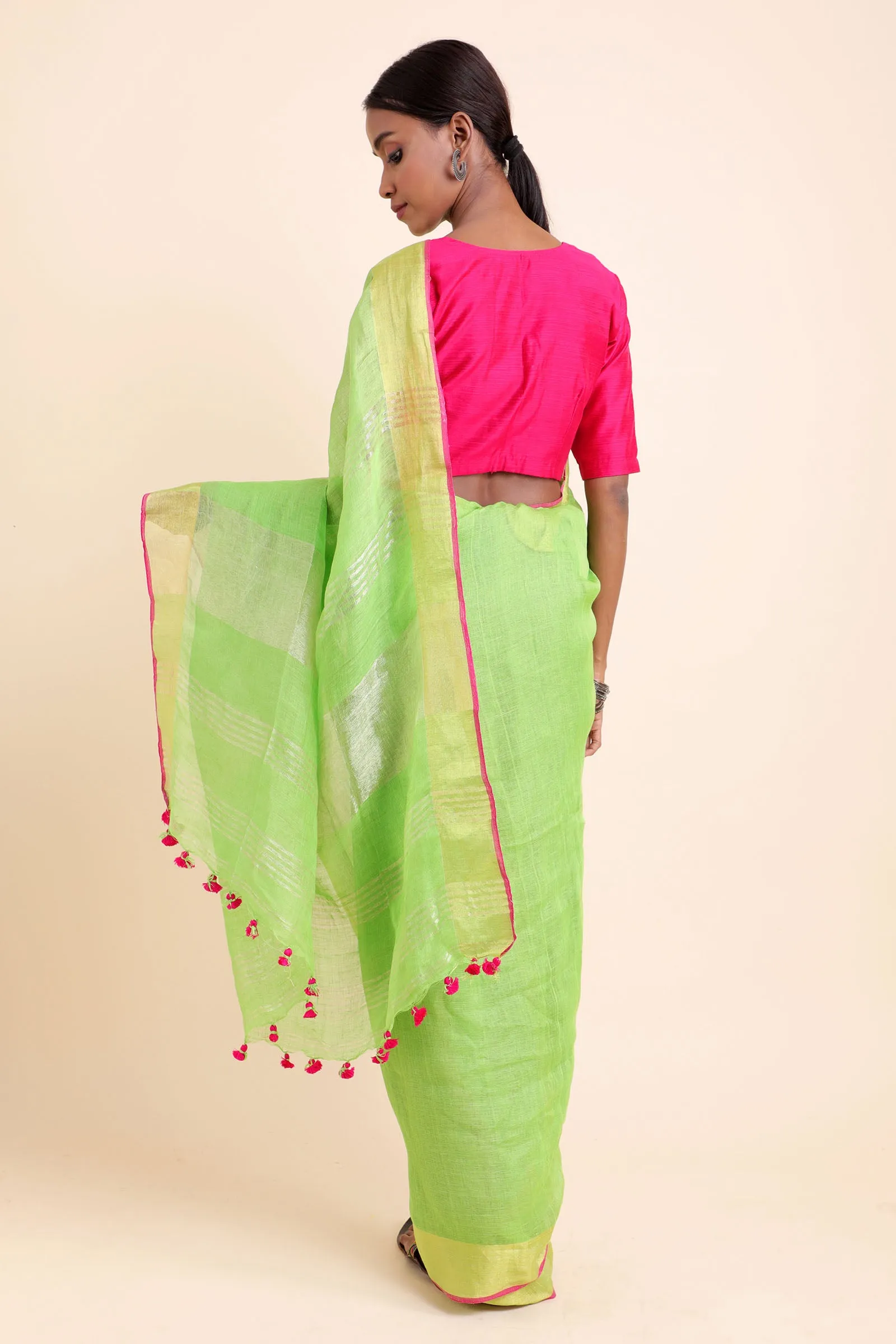 Lime Green Mood Linen Saree