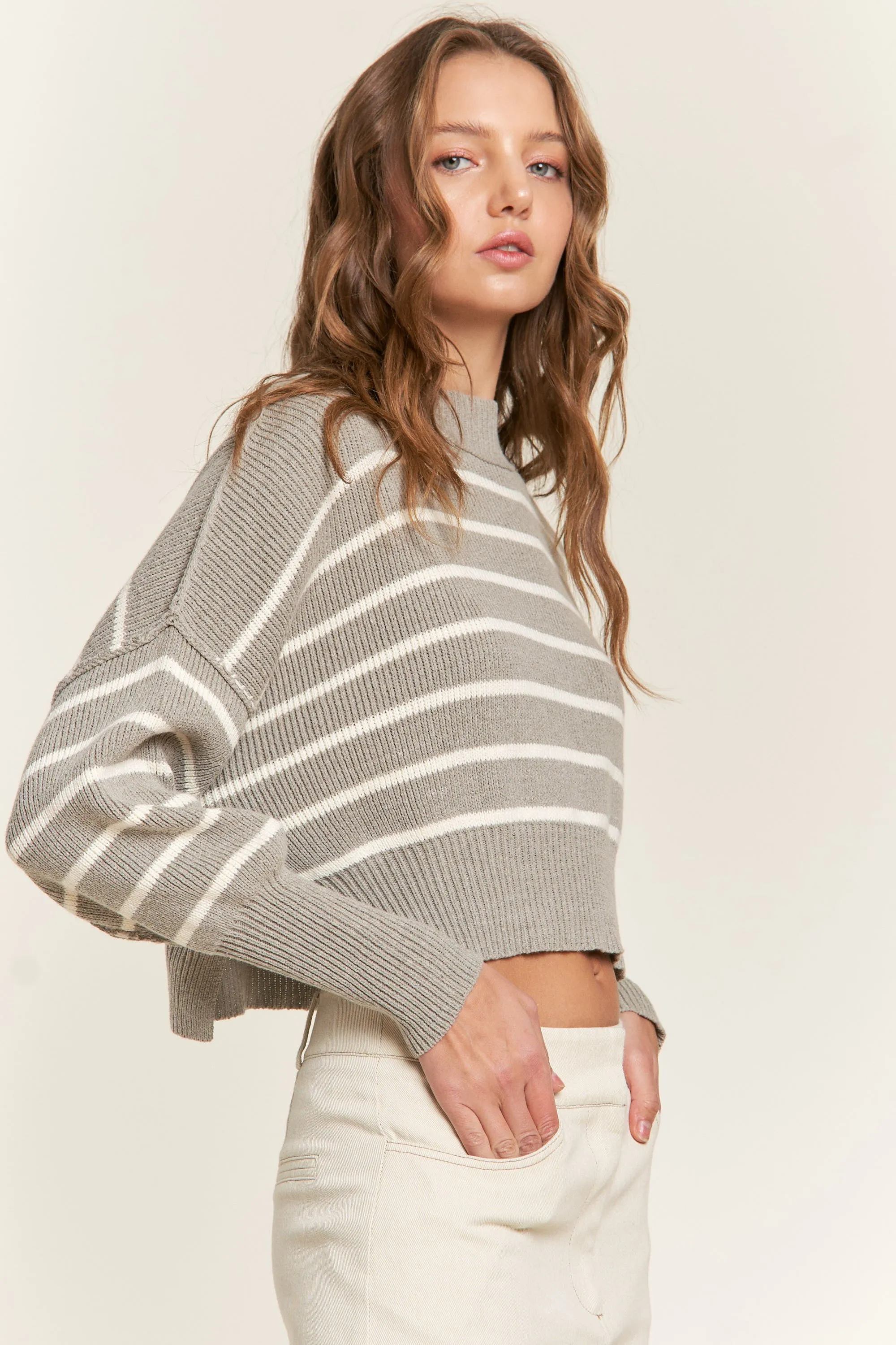 Lovergirl Striped Sweater - Grey