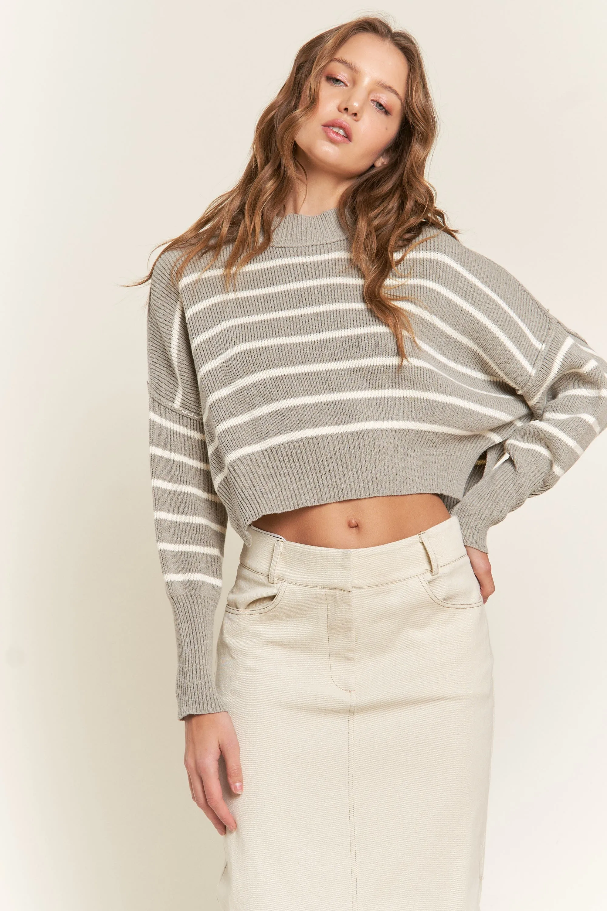 Lovergirl Striped Sweater - Grey